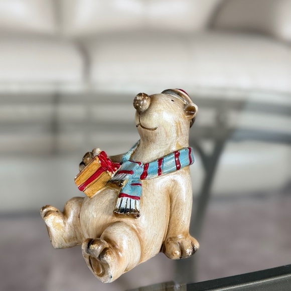 Vintage Christmas  Bear with Red Hat and Blue Scarf - Picture 4 of 5